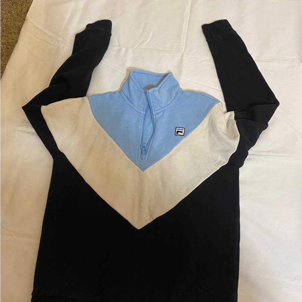 Fila Black and Blue Ski Jacket with Color-Block Design